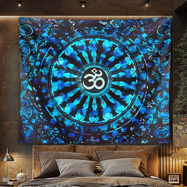 Aqua Om Mandala Tapestry