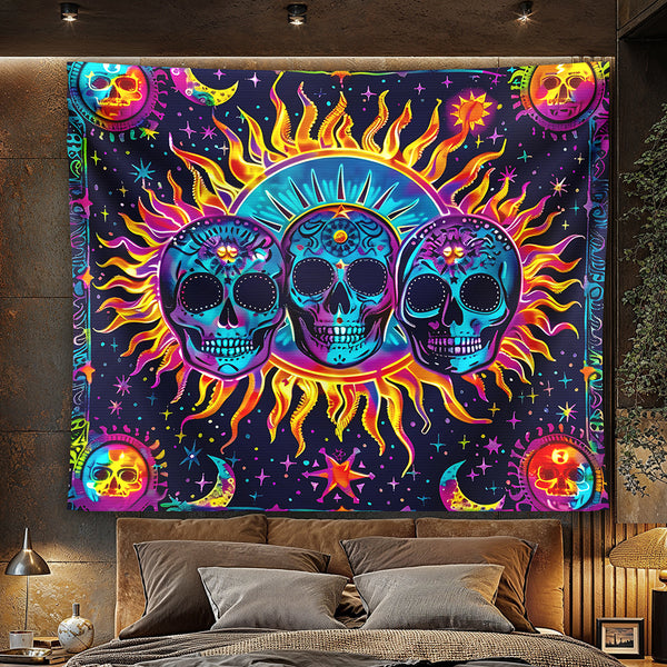 Tri-Skull Cosmos Tapestry