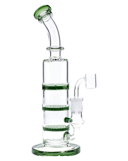 Bent Neck Dab Rig w/Triple Honey Comb Perc-Green-9.5in