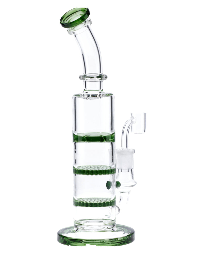 Bent Neck Dab Rig w/Triple Honey Comb Perc-Green-9.5in