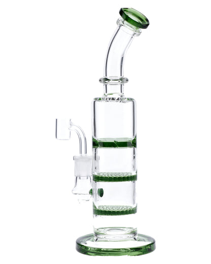 Bent Neck Dab Rig w/Triple Honey Comb Perc-Green-9.5in