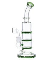 Bent Neck Dab Rig w/Triple Honey Comb Perc-Green-9.5in